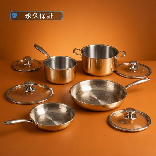Hocho 純チタン鍋・フライパン8点セット